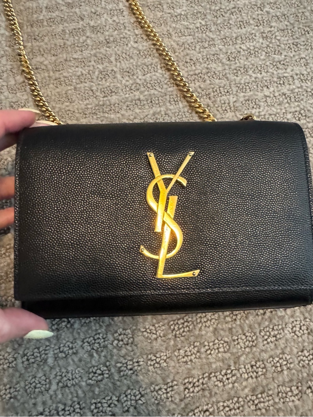 Saint Laurent Black Leather Wallet-On-Chain with Gold YSL Logo - Picture 3 of 10